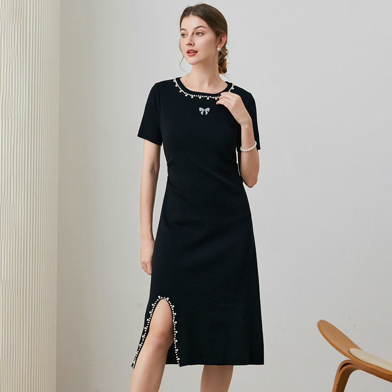 Women's high waisted nail bead A-line skirt slimming t-shirt skirt