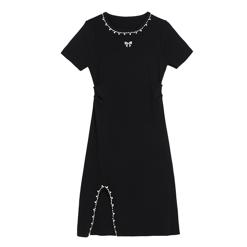 Women's high waisted nail bead A-line skirt slimming t-shirt skirt