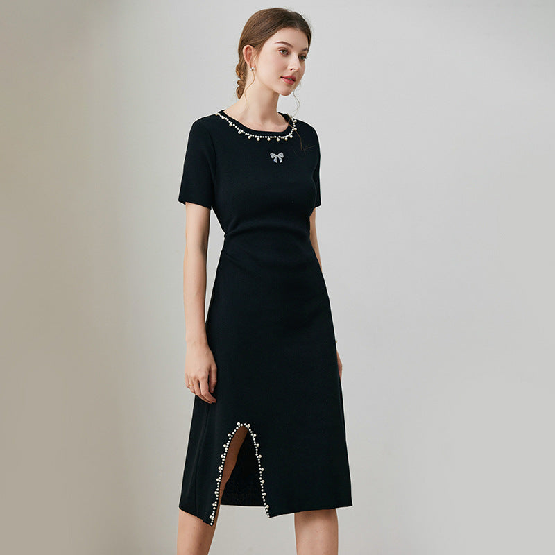 Women's high waisted nail bead A-line skirt slimming t-shirt skirt