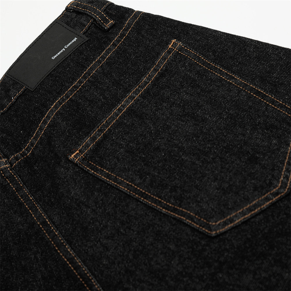 Color Block Turn-up Straight Jeans Shorts Men's Fashion Brand Topstitching Design Rolled Hem Loose Wide-leg Five-point Pants