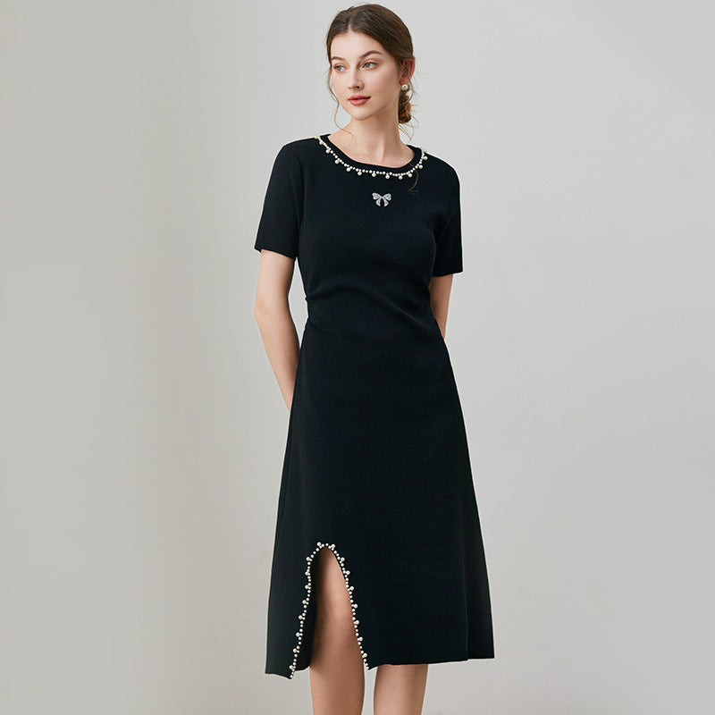 Women's high waisted nail bead A-line skirt slimming t-shirt skirt