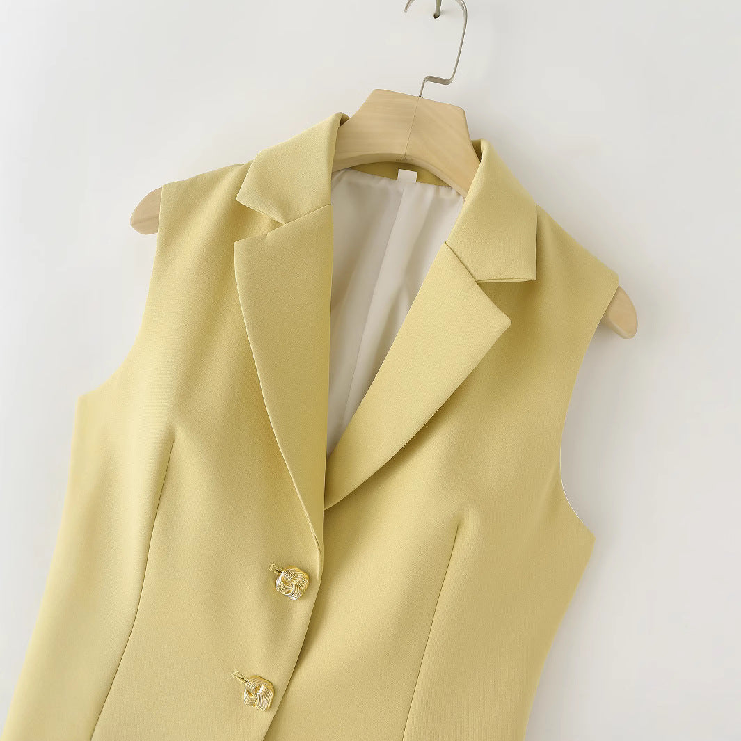 Women's Summer Fashion Slim Single-Breasted Notched Collar Vest Jacket Top