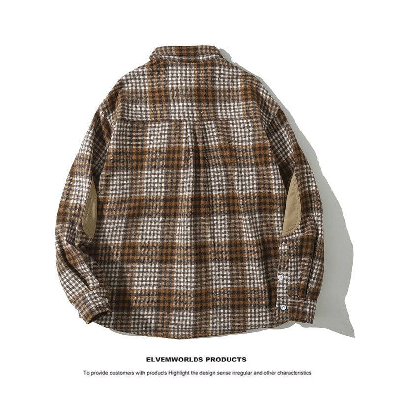 Cardigan lapel casual long sleeved checkered men's and women's shirt