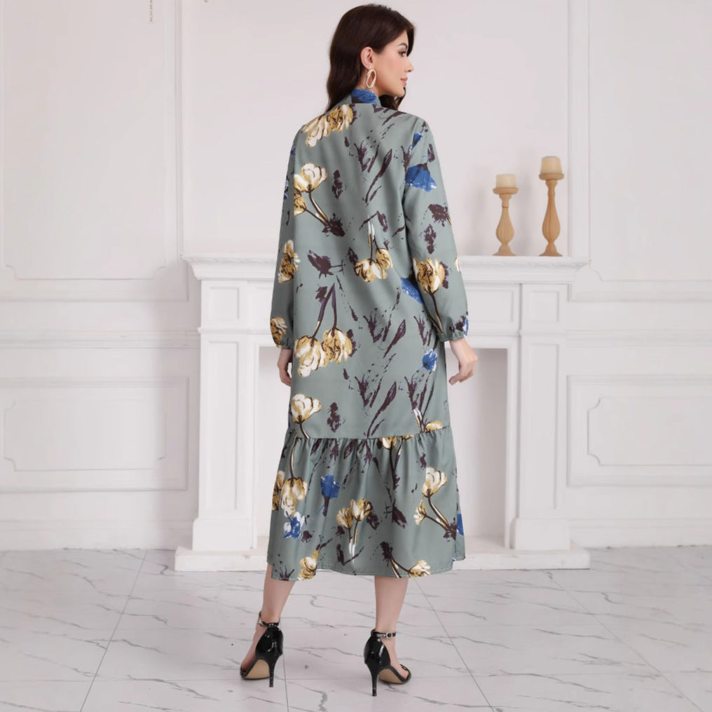 Women's Long Sleeve Fashion Loose Casual Floral Print Maxi Dress