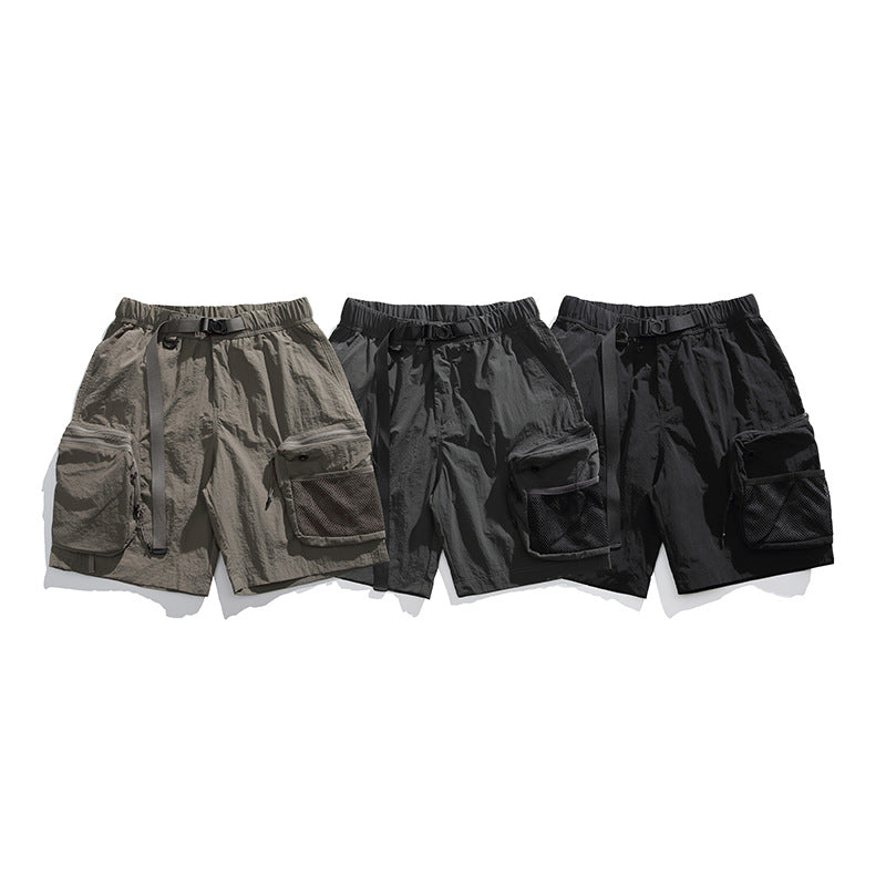 Functional three-dimensional zipper pocket quick drying loose workwear shorts