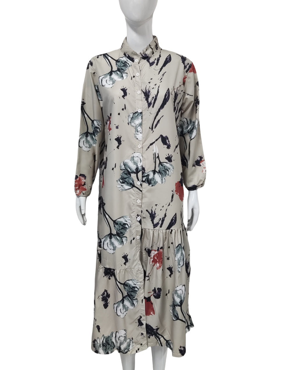 Women's Long Sleeve Fashion Loose Casual Floral Print Maxi Dress