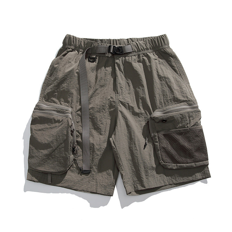 Functional three-dimensional zipper pocket quick drying loose workwear shorts