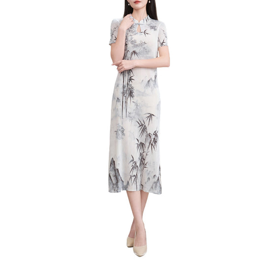 Cheongsam pleated dress long skirt