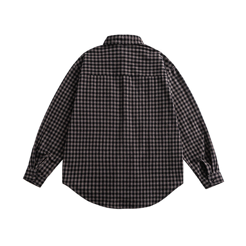 Checkered long sleeved lapel loose casual shirt