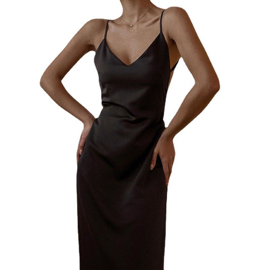 Backless silky sexy suspender party spicy girl trendy dress