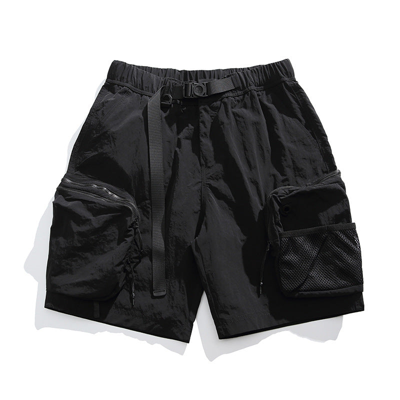 Functional three-dimensional zipper pocket quick drying loose workwear shorts