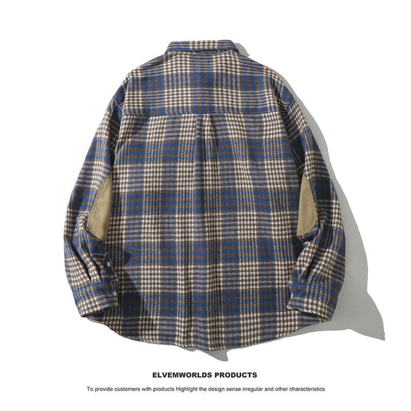 Cardigan lapel casual long sleeved checkered men's and women's shirt