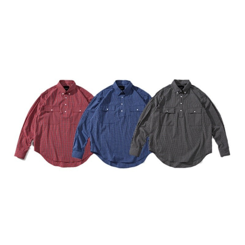 Checkered long sleeved men's and women's loose shirt