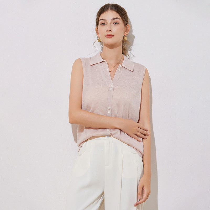 Collar sleeveless vest cardigan top