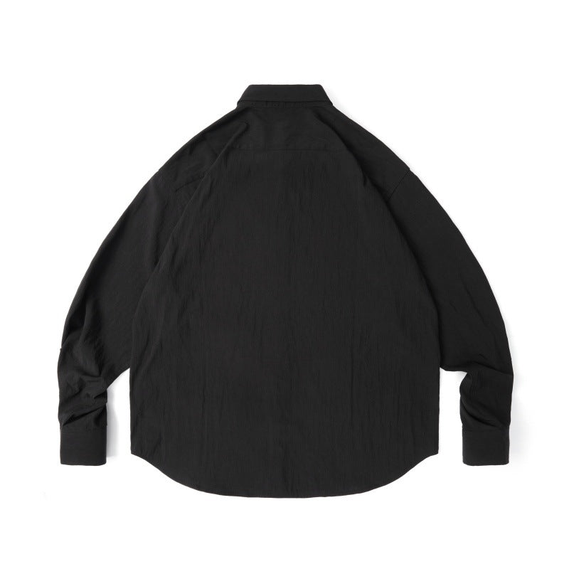 Collar solid color Tencel long sleeved shirt for couples, loose casual top