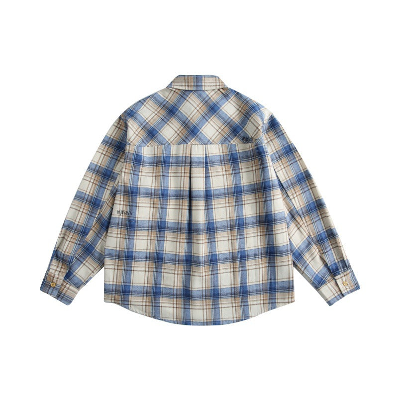Checkered long sleeved men's loose casual shirt