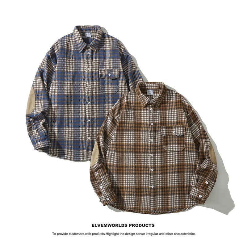 Cardigan lapel casual long sleeved checkered men's and women's shirt