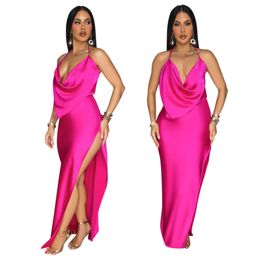 Backless Long Dress for Women - Sexy Deep V-Neck