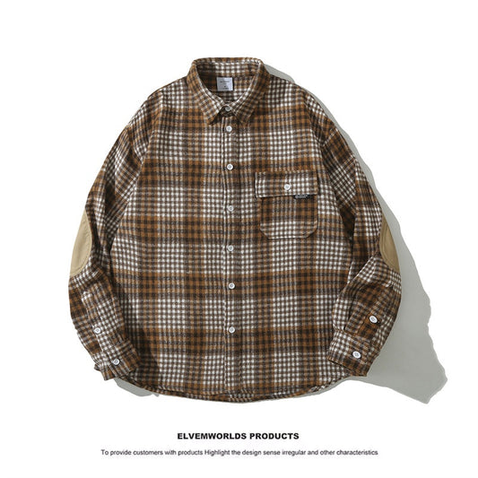 Cardigan lapel casual long sleeved checkered men's and women's shirt