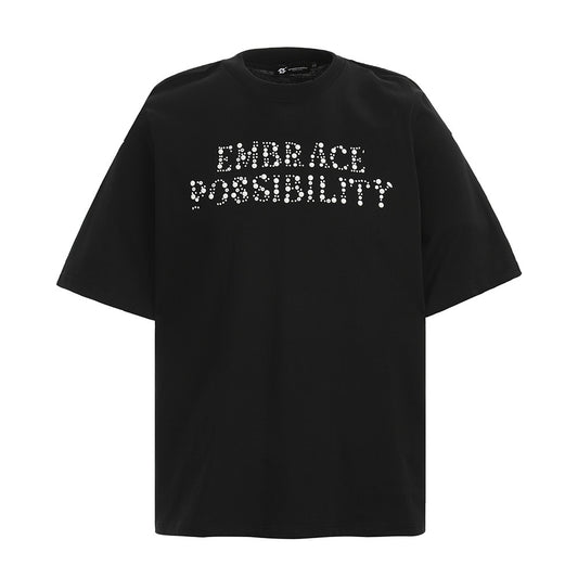 Alphabet Studs Decorated Short Sleeve T-Shirt Men's American Style Pure Cotton Loose Round Neck Half-Sleeve Tee