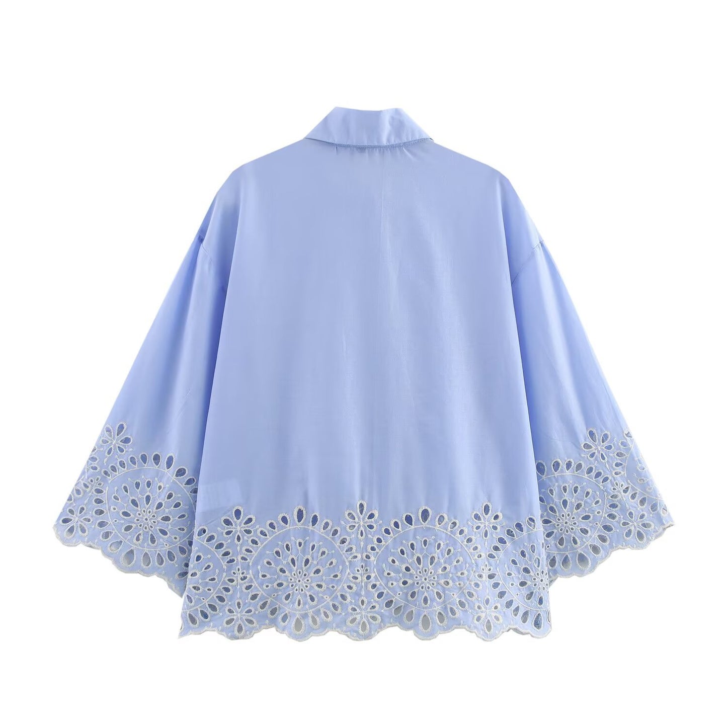 Collar hollow embroidery poplin loose shirt top for women