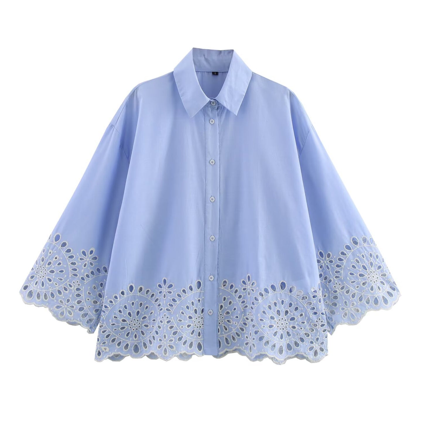 Collar hollow embroidery poplin loose shirt top for women