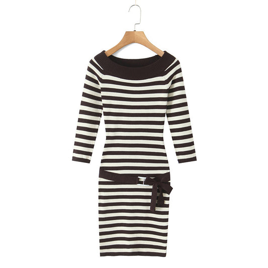 Design Sense Unique Versatile Fitted Slim Casual One-Shoulder Dress