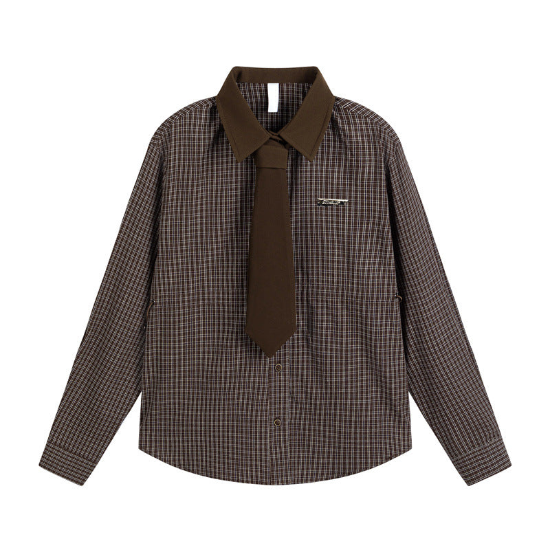 Cardigan with tie plaid men's and women's shirt