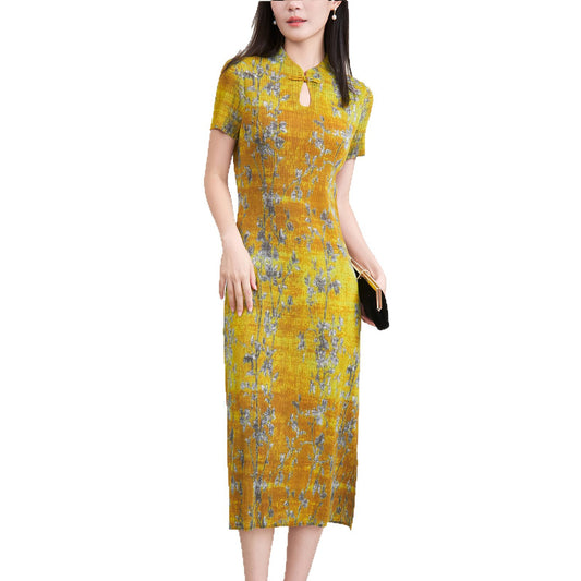 Wrinkled cheongsam long skirt women's dress