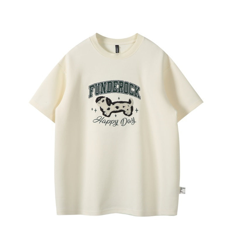 Spotted dog plush letter loose men's and women's short sleeved T