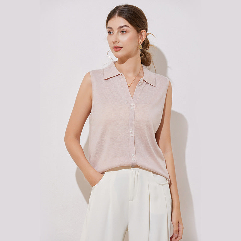 Collar sleeveless vest cardigan top