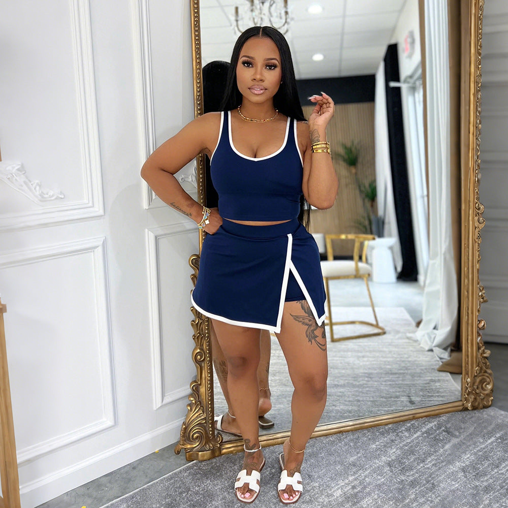 Casual Sport Set - Fashionable Skirt and Strap Tank Top Two-Piece Suit