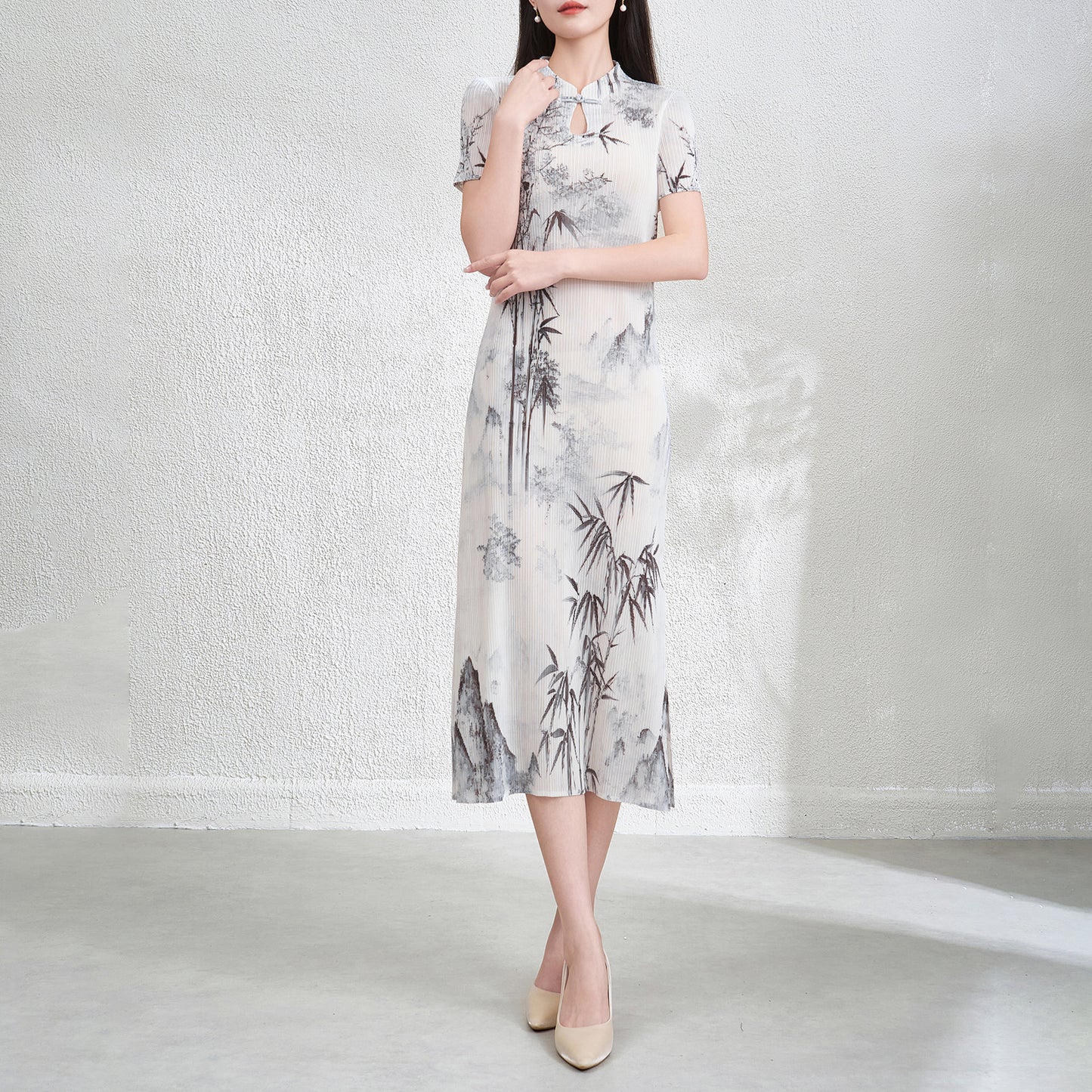 Cheongsam pleated dress long skirt