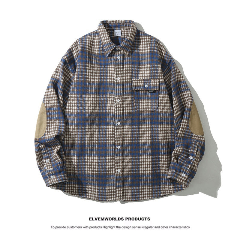 Cardigan lapel casual long sleeved checkered men's and women's shirt