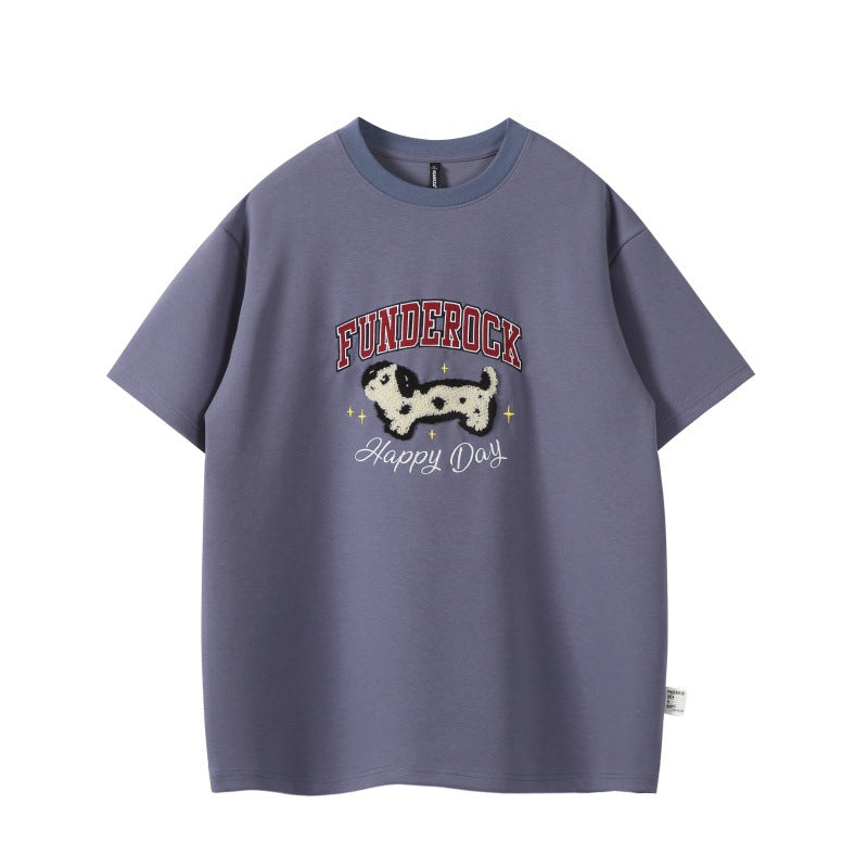 Spotted dog plush letter loose men's and women's short sleeved T