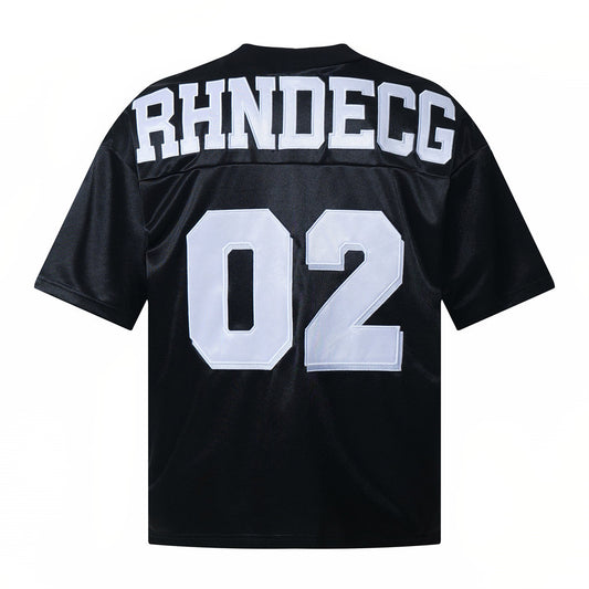 Digital Patch Embroidery Loose Jersey Men's European and American Trendy Sports Casual V-Neck Short Sleeve T-Shirt