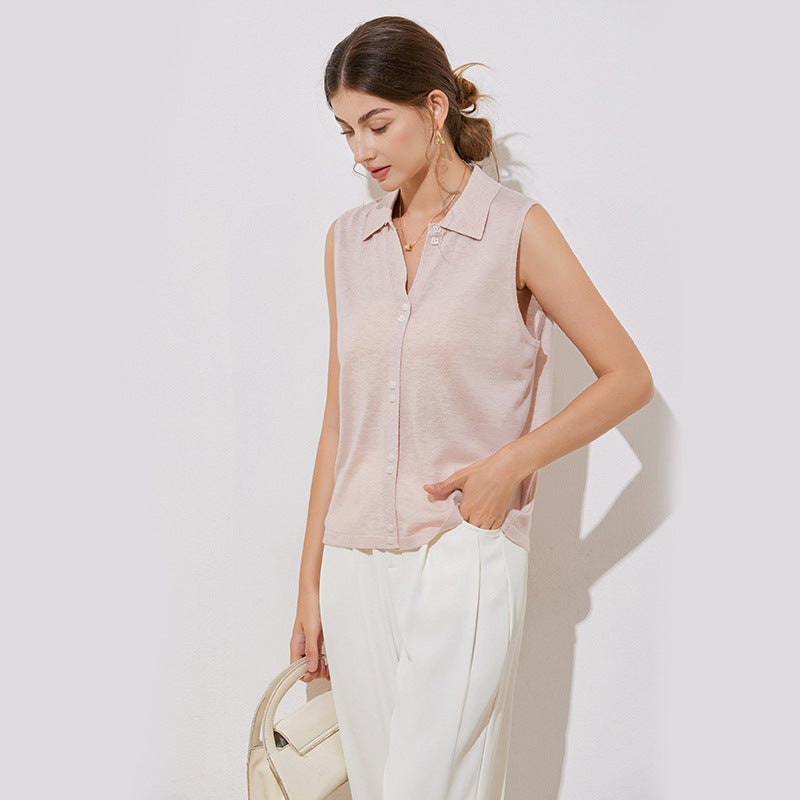 Collar sleeveless vest cardigan top