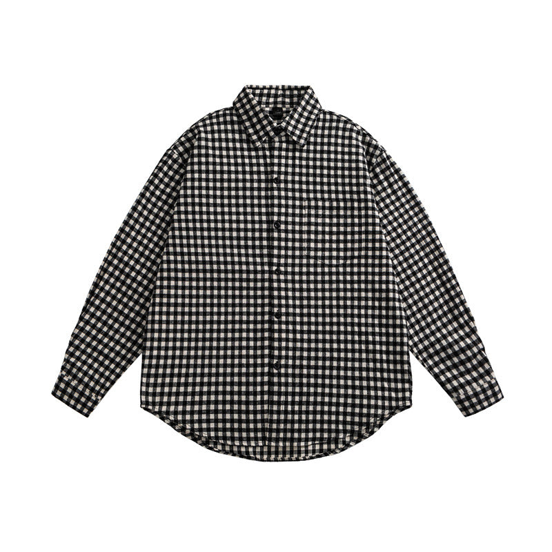 Checkered long sleeved lapel loose casual shirt