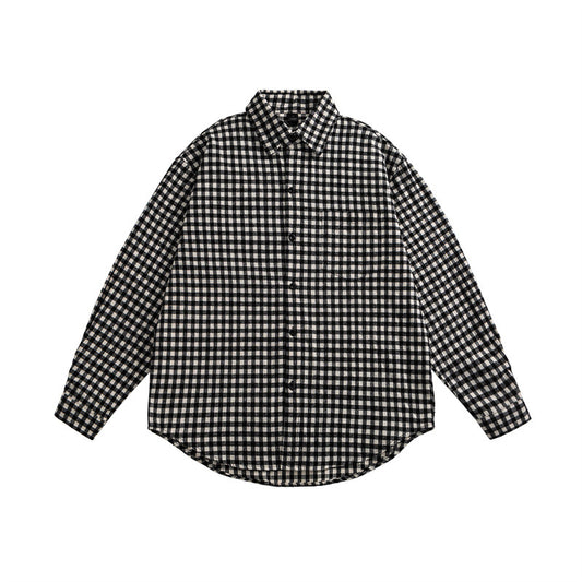Checkered long sleeved lapel loose casual shirt
