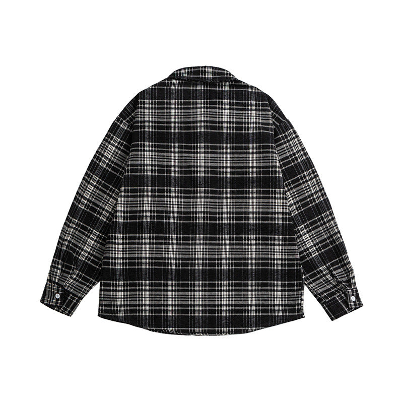 Black and white checkered patchwork lapel casual shirt for men and women
