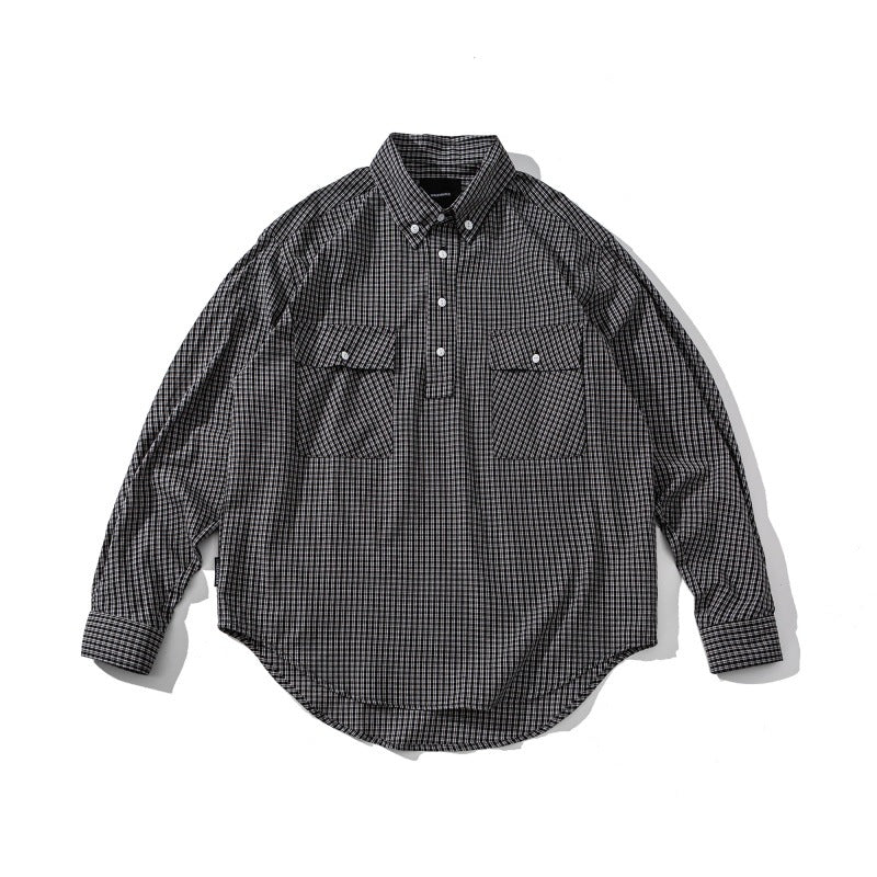 Checkered long sleeved men's and women's loose shirt