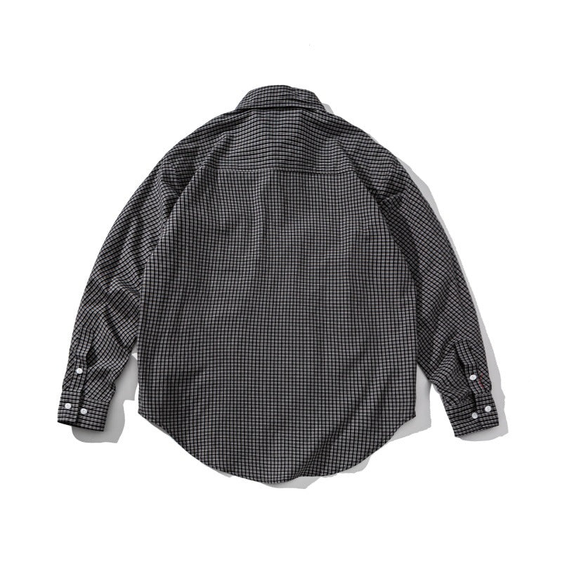 Checkered long sleeved men's and women's loose shirt