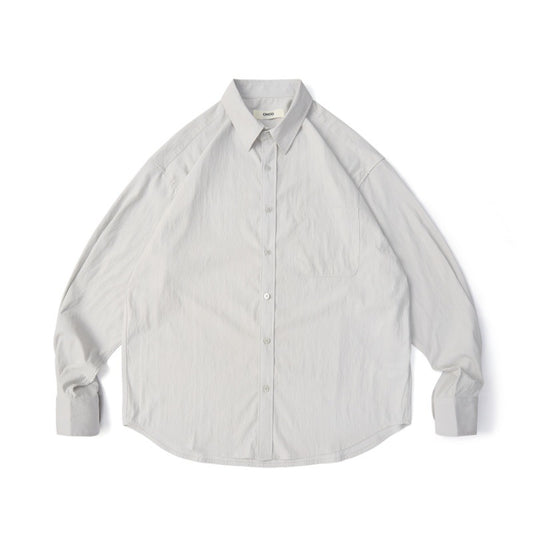 Collar solid color Tencel long sleeved shirt for couples, loose casual top