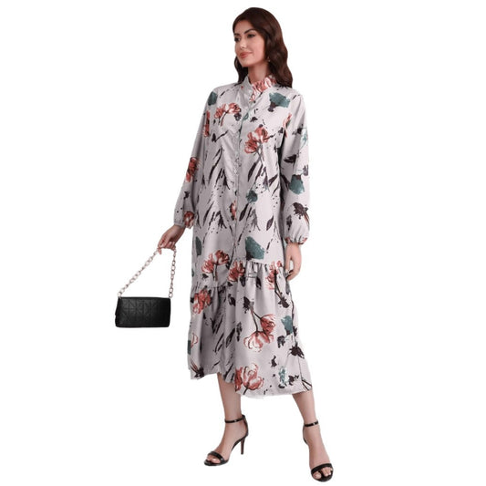 Women's Long Sleeve Fashion Loose Casual Floral Print Maxi Dress