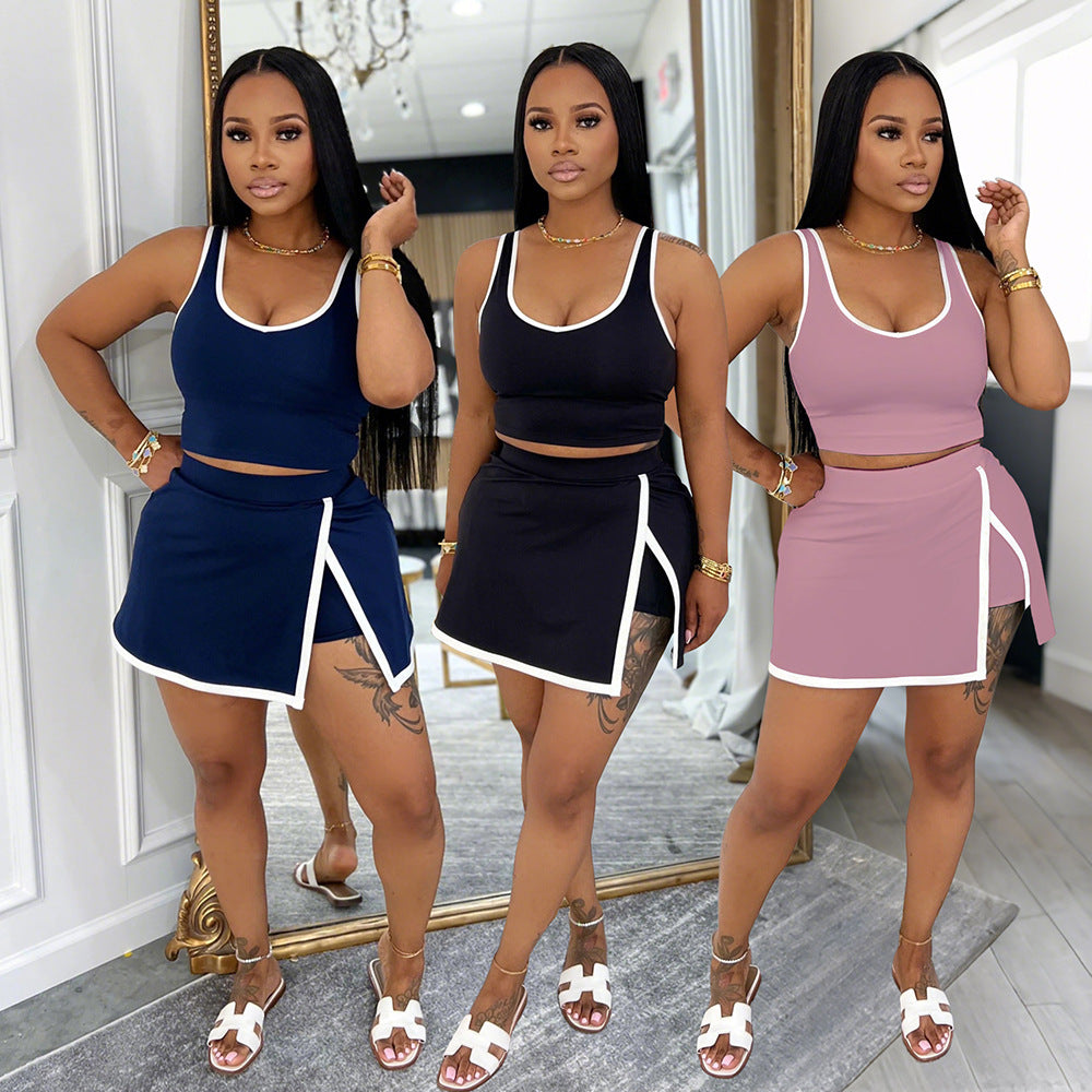 Casual Sport Set - Fashionable Skirt and Strap Tank Top Two-Piece Suit