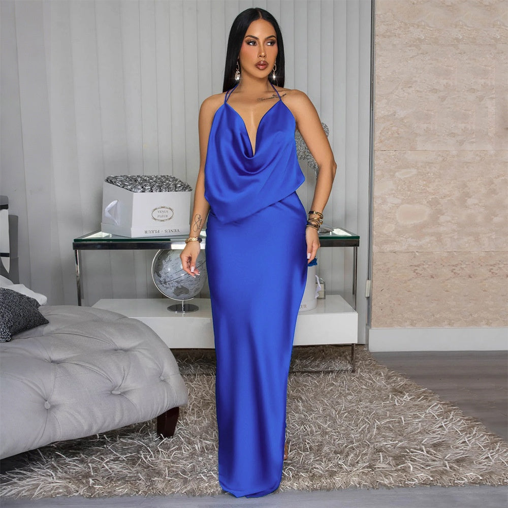 Backless Long Dress for Women - Sexy Deep V-Neck