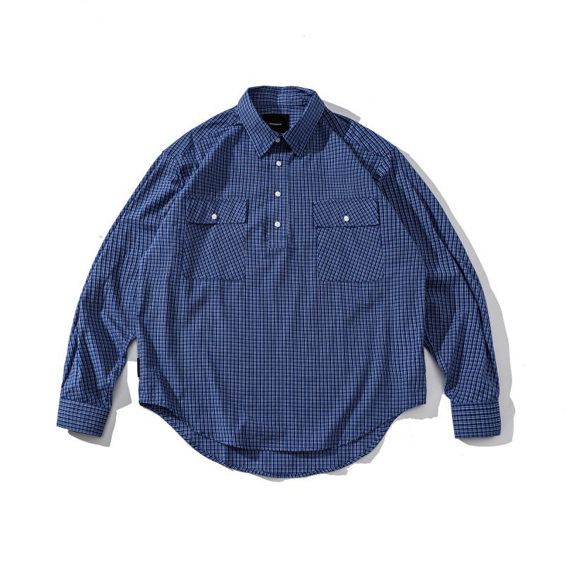 Checkered long sleeved men's and women's loose shirt