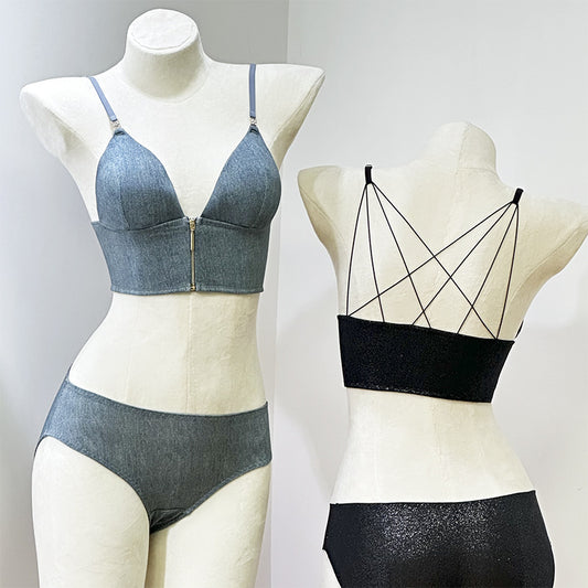 Women's Triangle Cup Bra Backless Thin Strap Smooth Seamless Front Closure Camisole Bralette